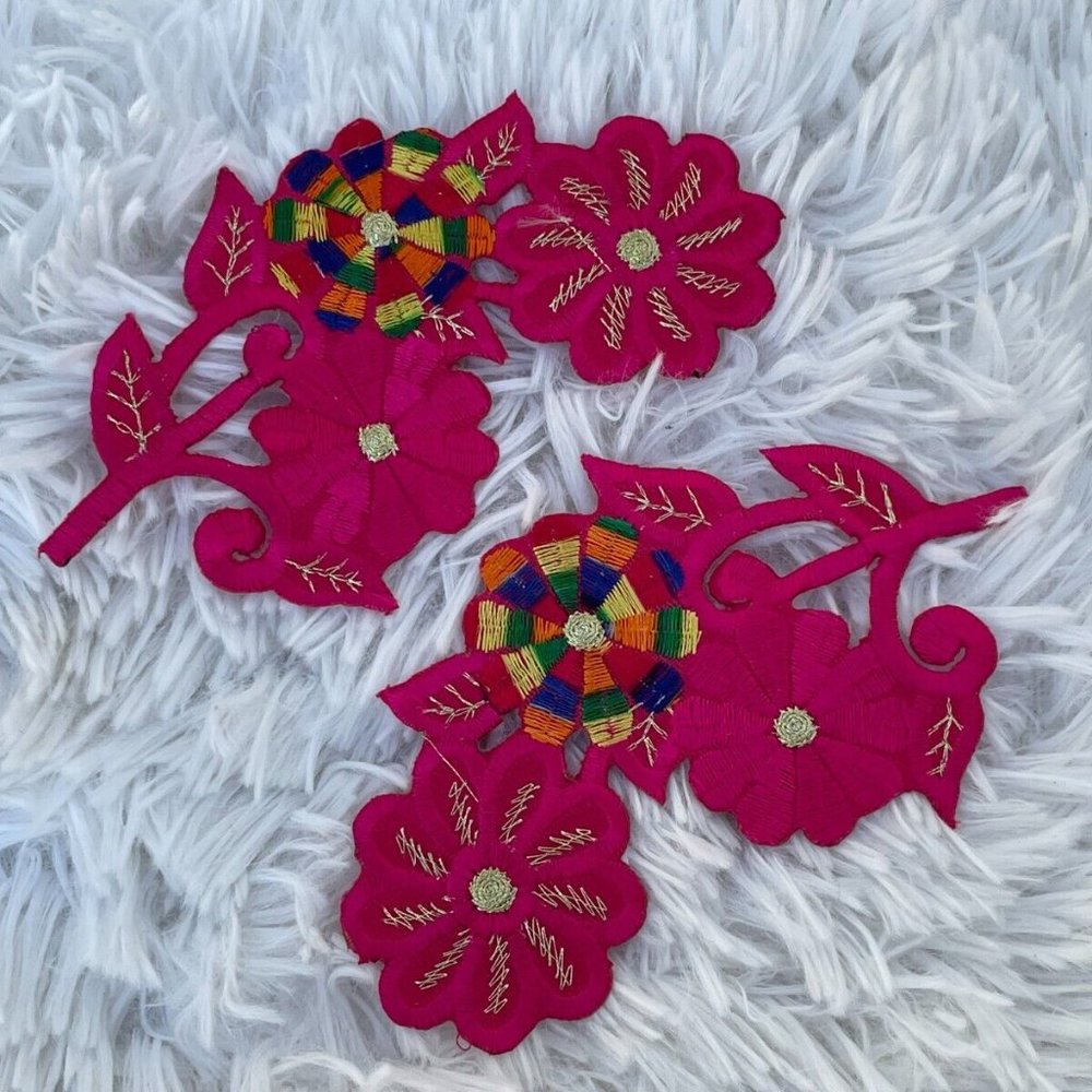 Iron On Patches Deep Pink Flower Patches for Craft Clothes Accessory lot of 2 - Picture 8 of 10